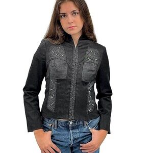Minh Khoa Designer Jacket RARE Charcoal Black Beaded Stitching Detailing | S/M